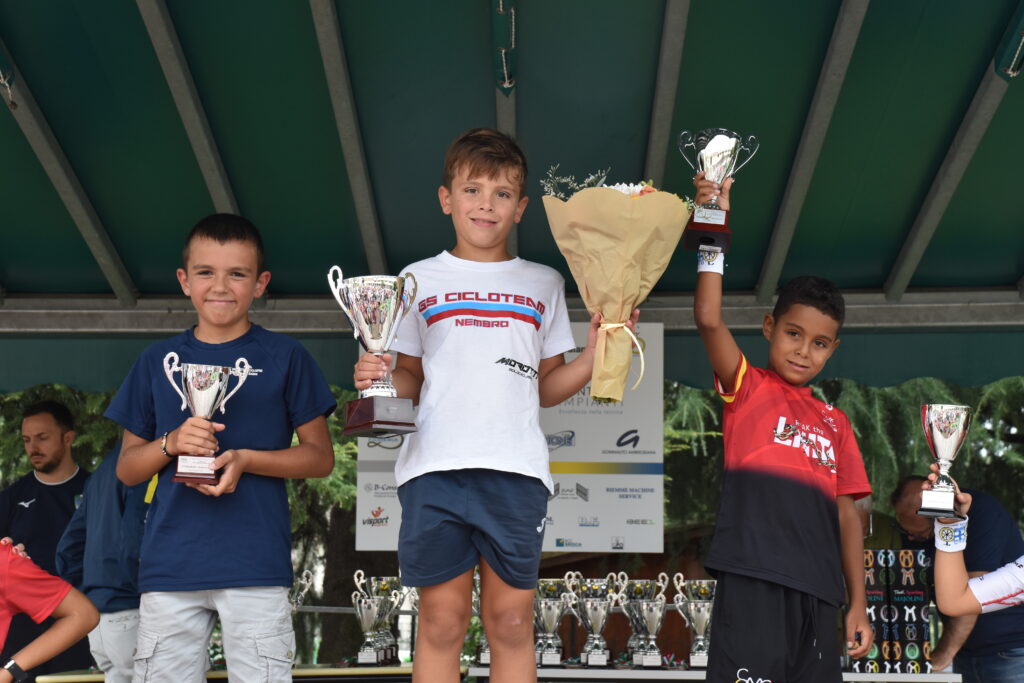 Il podio della prima battteria G3, con il secondo posto di Davide Orizio